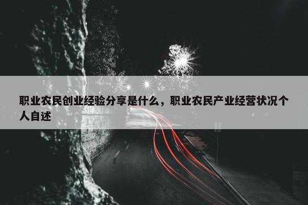 职业农民创业经验分享是什么，职业农民产业经营状况个人自述