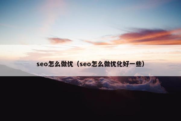 seo怎么做优（seo怎么做优化好一些）