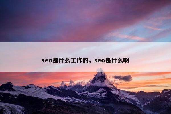 seo是什么工作的，seo是什么啊