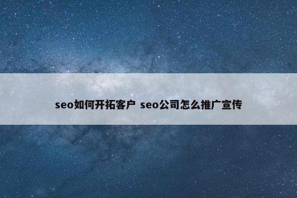 seo如何开拓客户 seo公司怎么推广宣传