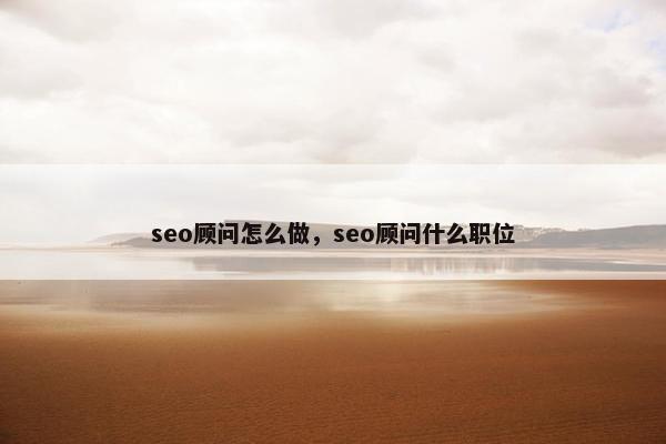 seo顾问怎么做，seo顾问什么职位