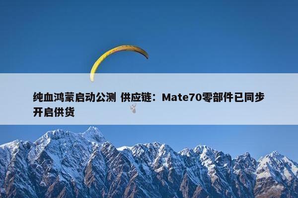 纯血鸿蒙启动公测 供应链：Mate70零部件已同步开启供货