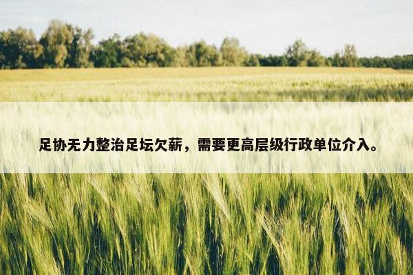 足协无力整治足坛欠薪，需要更高层级行政单位介入。