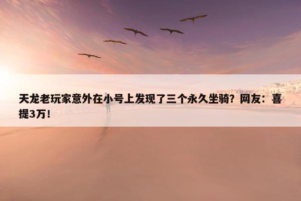 天龙老玩家意外在小号上发现了三个永久坐骑？网友：喜提3万！