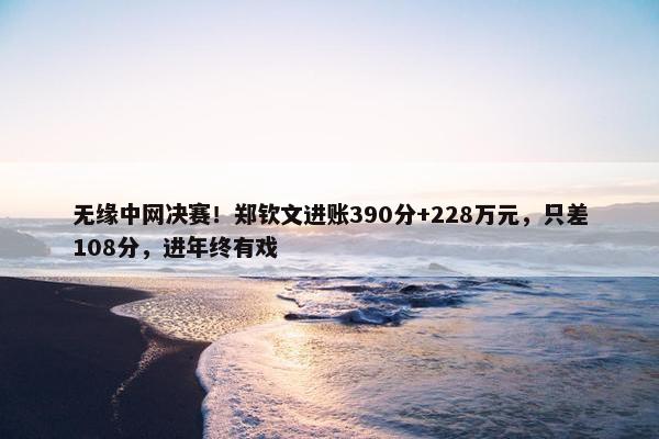 无缘中网决赛！郑钦文进账390分+228万元，只差108分，进年终有戏