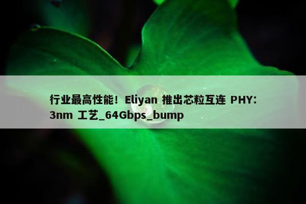 行业最高性能！Eliyan 推出芯粒互连 PHY：3nm 工艺_64Gbps_bump