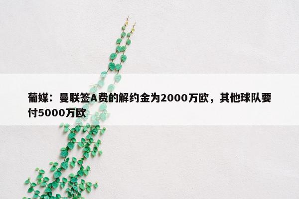 葡媒：曼联签A费的解约金为2000万欧，其他球队要付5000万欧