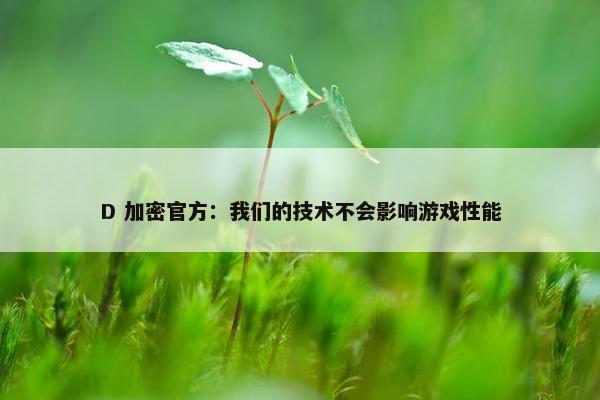 D 加密官方：我们的技术不会影响游戏性能