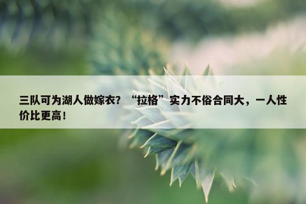 三队可为湖人做嫁衣？“拉格”实力不俗合同大，一人性价比更高！