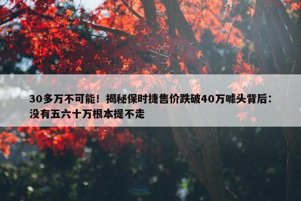 30多万不可能！揭秘保时捷售价跌破40万噱头背后：没有五六十万根本提不走