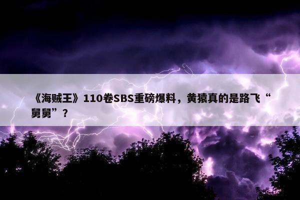 《海贼王》110卷SBS重磅爆料，黄猿真的是路飞“舅舅”？