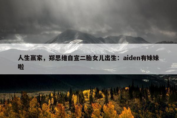 人生赢家，郑思维自宣二胎女儿出生：aiden有妹妹啦