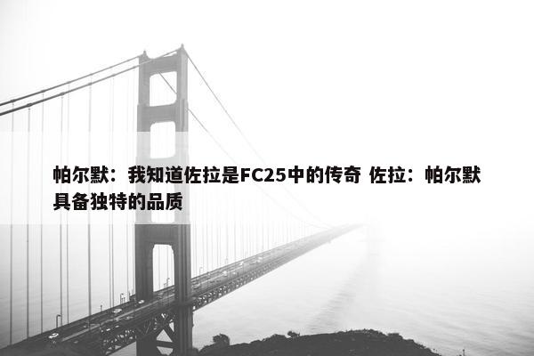 帕尔默：我知道佐拉是FC25中的传奇 佐拉：帕尔默具备独特的品质