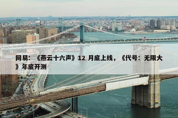 网易：《燕云十六声》12 月底上线，《代号：无限大》年底开测