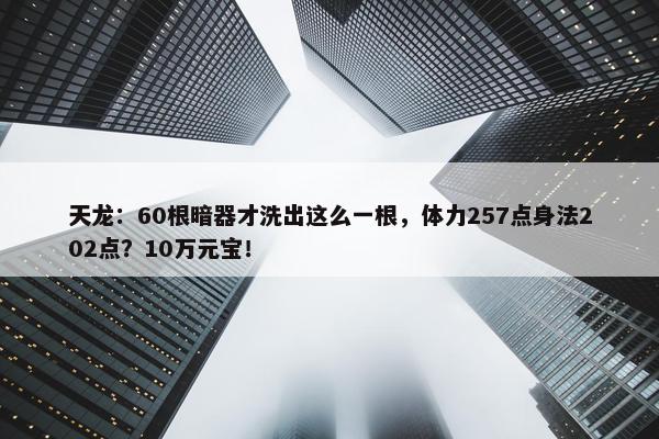 天龙：60根暗器才洗出这么一根，体力257点身法202点？10万元宝！