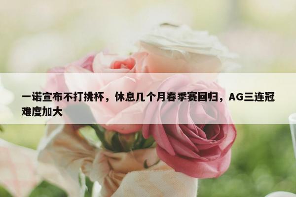 一诺宣布不打挑杯，休息几个月春季赛回归，AG三连冠难度加大