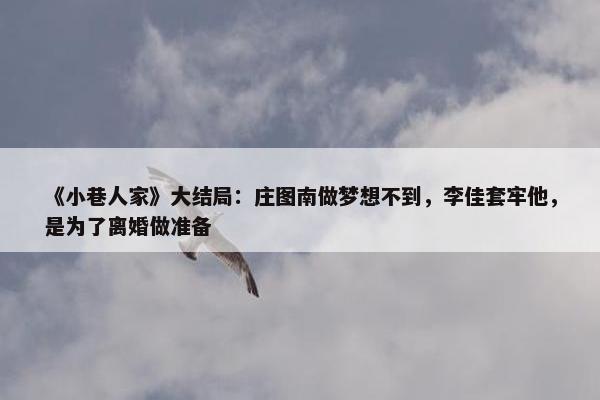 《小巷人家》大结局：庄图南做梦想不到，李佳套牢他，是为了离婚做准备