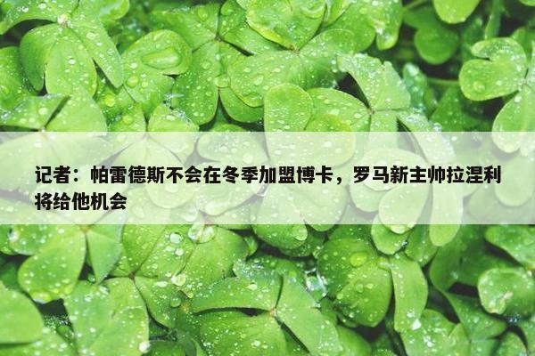 记者：帕雷德斯不会在冬季加盟博卡，罗马新主帅拉涅利将给他机会