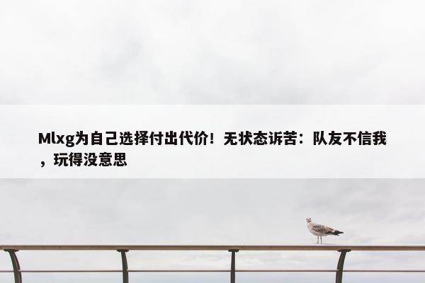 Mlxg为自己选择付出代价！无状态诉苦：队友不信我，玩得没意思