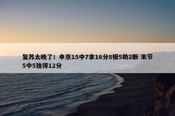 复苏太晚了！申京15中7拿16分8板5助2断 末节5中5独得12分