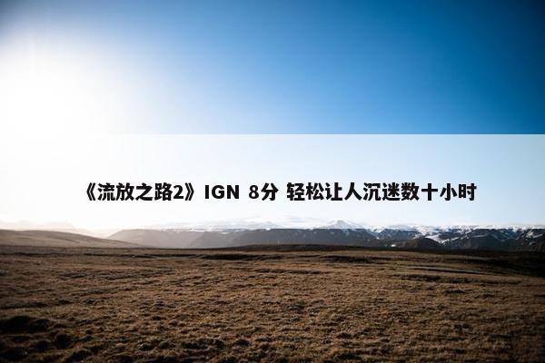 《流放之路2》IGN 8分 轻松让人沉迷数十小时