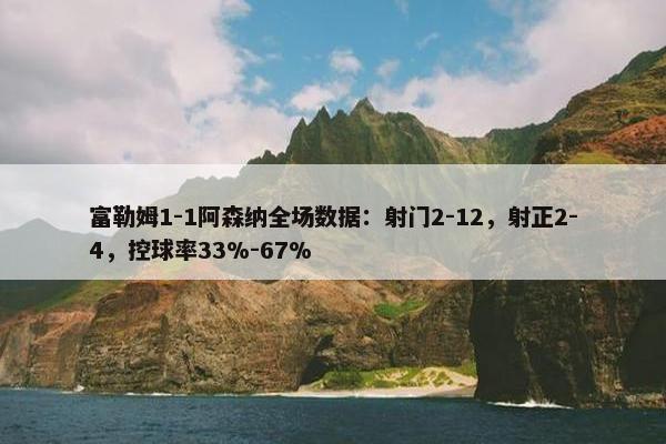 富勒姆1-1阿森纳全场数据：射门2-12，射正2-4，控球率33%-67%