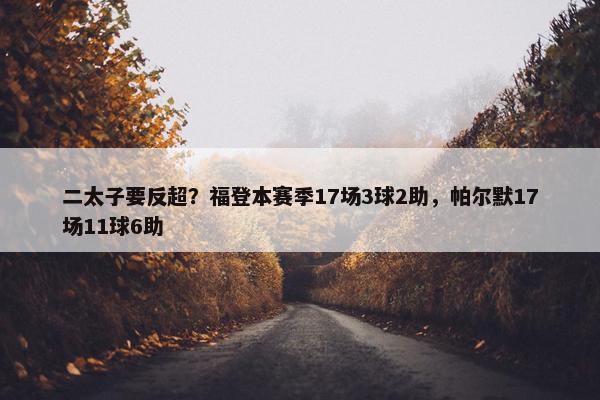 二太子要反超？福登本赛季17场3球2助，帕尔默17场11球6助