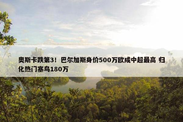 奥斯卡跌第3！巴尔加斯身价500万欧成中超最高 归化热门塞鸟180万