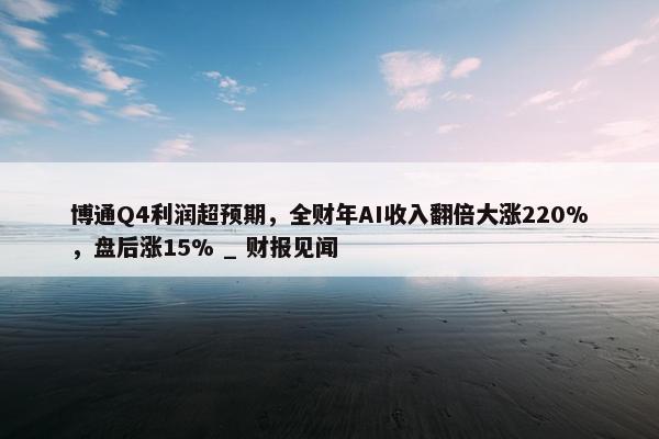 博通Q4利润超预期，全财年AI收入翻倍大涨220%，盘后涨15% _ 财报见闻