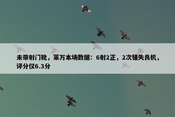 未带射门靴，莱万本场数据：6射2正，2次错失良机，评分仅6.3分