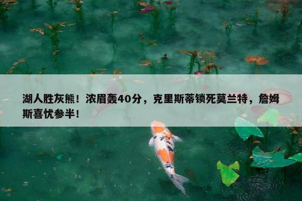 湖人胜灰熊！浓眉轰40分，克里斯蒂锁死莫兰特，詹姆斯喜忧参半！