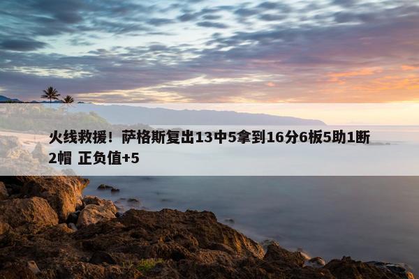 火线救援！萨格斯复出13中5拿到16分6板5助1断2帽 正负值+5