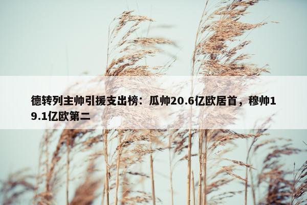 德转列主帅引援支出榜：瓜帅20.6亿欧居首，穆帅19.1亿欧第二