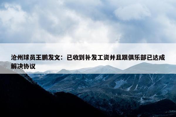 沧州球员王鹏发文：已收到补发工资并且跟俱乐部已达成解决协议