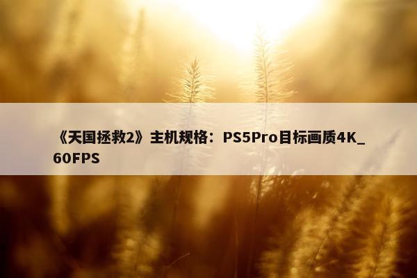 《天国拯救2》主机规格：PS5Pro目标画质4K_60FPS