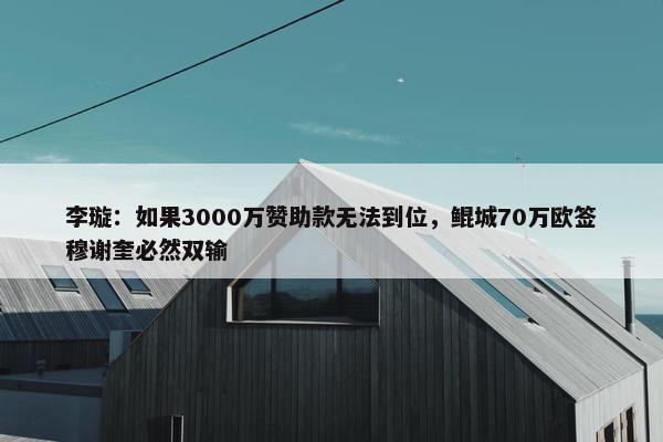 李璇：如果3000万赞助款无法到位，鲲城70万欧签穆谢奎必然双输