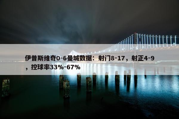 伊普斯维奇0-6曼城数据：射门8-17，射正4-9，控球率33%-67%