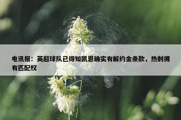 电讯报：英超球队已得知凯恩确实有解约金条款，热刺拥有匹配权