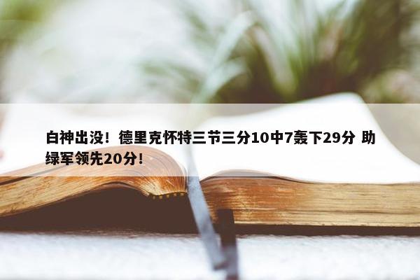 白神出没！德里克怀特三节三分10中7轰下29分 助绿军领先20分！